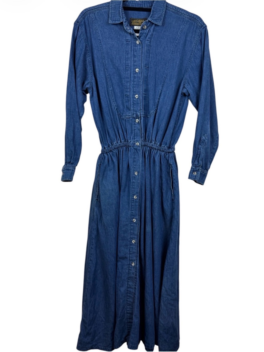 Vintage 90s Eddie Bauer Denim midi/Maxi Dress – Made in USA 100% Cotton M